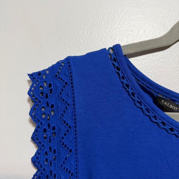 Talbots Blue Sleeveless Lace Trim Dress L - Picture 4 of 6